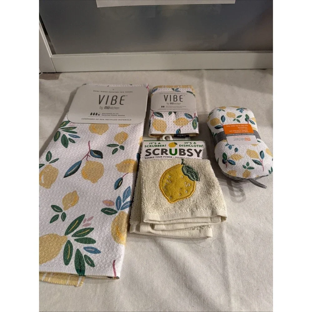 Vibe By  Mukitchen Apron Tea Towel & Dis Cloths Recycled Materials New Lemons
